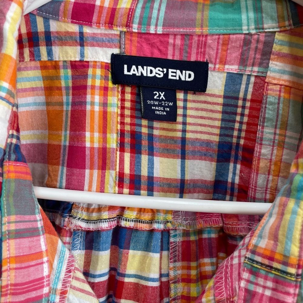 LANDS END PATCHWORK MADRAS BUTTON FRONT‎ SHIRT - image 5